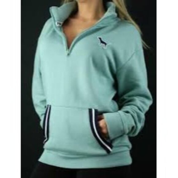 PINK Victoria's Secret Tops - Victoria's Secret PINK Boyfriend Half Zip Mockneck Logo Fleece Sweatshirt Size S